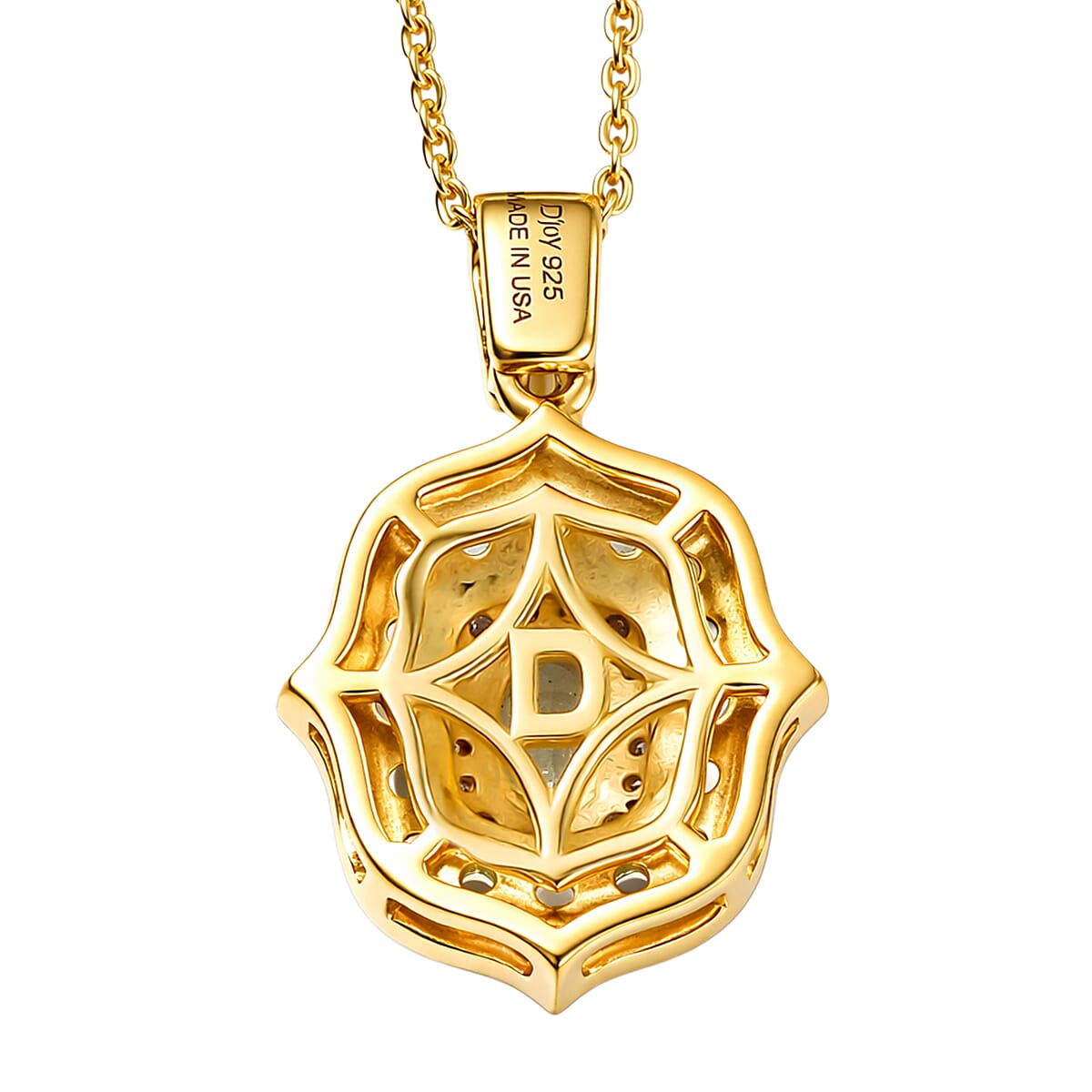D'Joy Premium Tanzanian Mint Garnet and Moissanite 1.10 ctw Garden Halo Pendant Necklace in 18K Vermeil Yellow Gold Over Sterling Silver 20 Inches