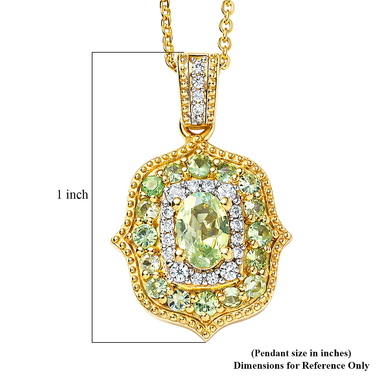 D'Joy Premium Tanzanian Mint Garnet and Moissanite 1.10 ctw Garden Halo Pendant Necklace in 18K Vermeil Yellow Gold Over Sterling Silver 20 Inches
