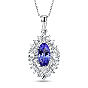 D'Joy Premium Tanzanite and Moissanite 3.00 ctw Blue Empress Pendant Necklace in Rhodium Over Sterling Silver 20 Inches 