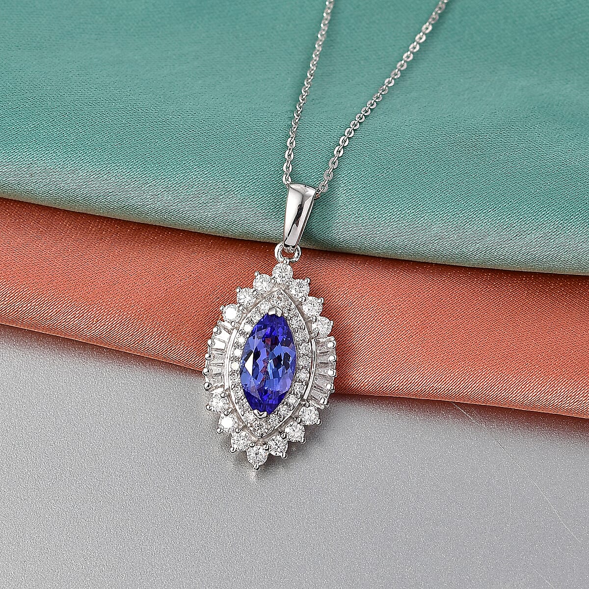 D'Joy Premium Tanzanite and Moissanite 3.00 ctw Blue Empress Pendant Necklace in Rhodium Over Sterling Silver 20 Inches  image number 1