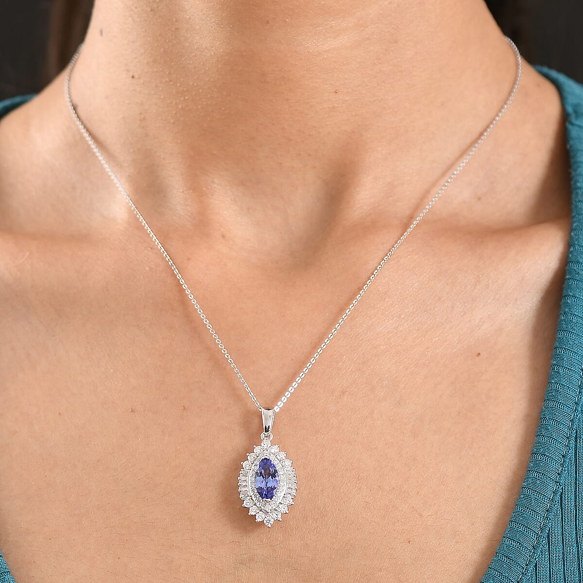 D'Joy Premium Tanzanite and Moissanite 3.00 ctw Blue Empress Pendant Necklace in Rhodium Over Sterling Silver 20 Inches  image number 2