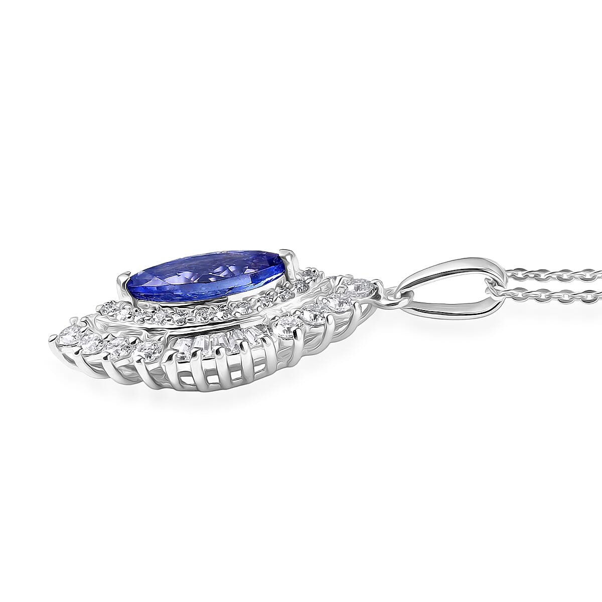 D'Joy Premium Tanzanite and Moissanite 3.00 ctw Blue Empress Pendant Necklace in Rhodium Over Sterling Silver 20 Inches  image number 3
