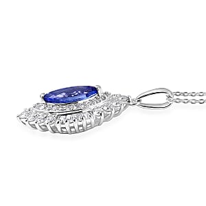D'Joy Premium Tanzanite and Moissanite 3.00 ctw Blue Empress Pendant Necklace in Rhodium Over Sterling Silver 20 Inches 