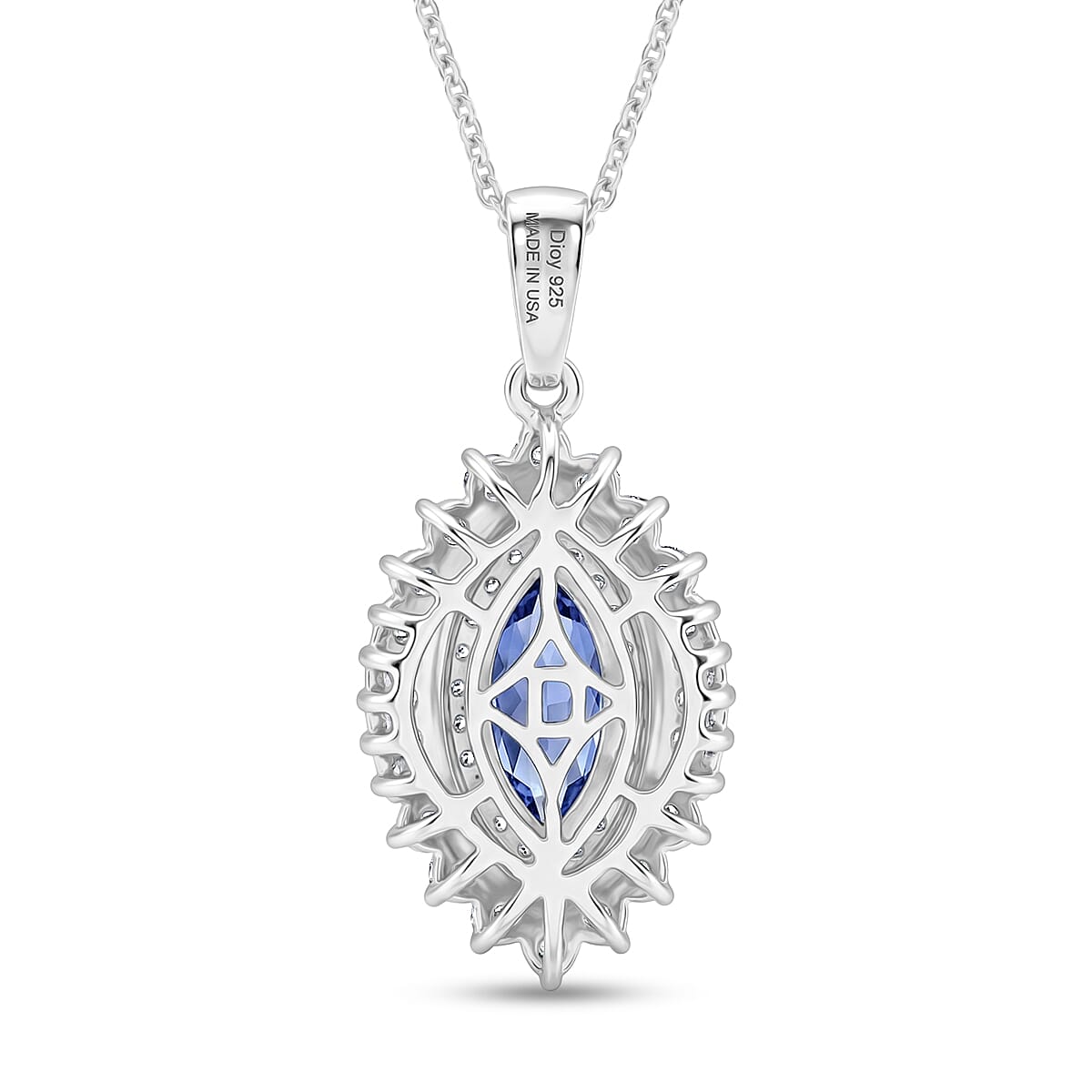D'Joy Premium Tanzanite and Moissanite 3.00 ctw Blue Empress Pendant Necklace in Rhodium Over Sterling Silver 20 Inches  image number 4