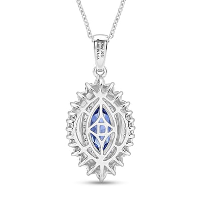 D'Joy Premium Tanzanite and Moissanite 3.00 ctw Blue Empress Pendant Necklace in Rhodium Over Sterling Silver 20 Inches 