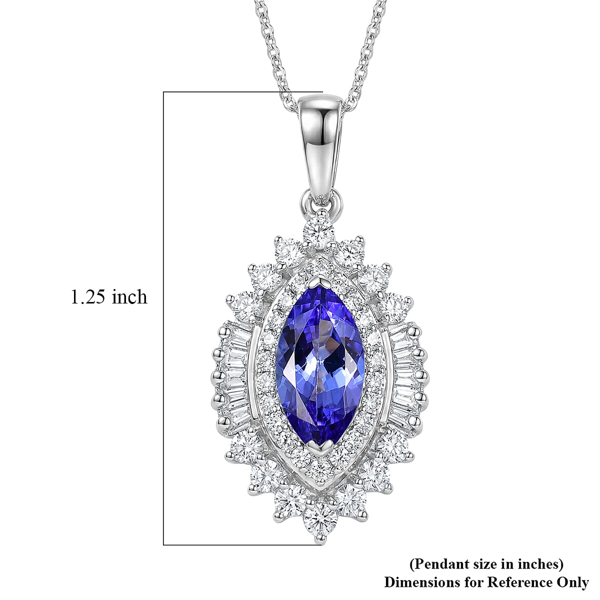 D'Joy Premium Tanzanite and Moissanite 3.00 ctw Blue Empress Pendant Necklace in Rhodium Over Sterling Silver 20 Inches  image number 6