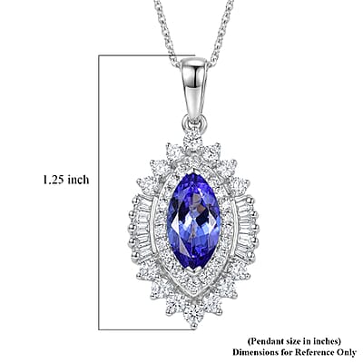 D'Joy Premium Tanzanite and Moissanite 3.00 ctw Blue Empress Pendant Necklace in Rhodium Over Sterling Silver 20 Inches 