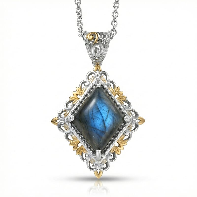 EverTrue Malagasy Labradorite 6.50 ctw Pendant in 18K YG Plated and Platinum Bond with Stainless Steel Necklace 20 Inches