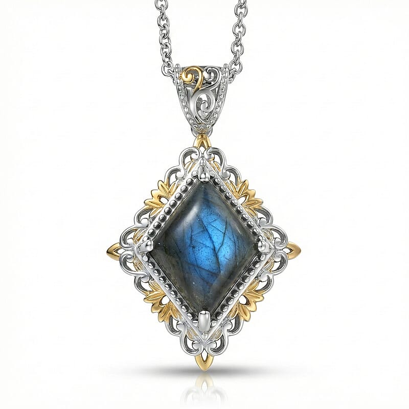 EverTrue Malagasy Labradorite 6.50 ctw Pendant in 18K YG Plated and Platinum Bond with Stainless Steel Necklace 20 Inches