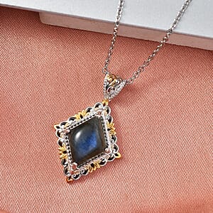 EverTrue Malagasy Labradorite 6.50 ctw Pendant in 18K YG Plated and Platinum Bond with Stainless Steel Necklace 20 Inches