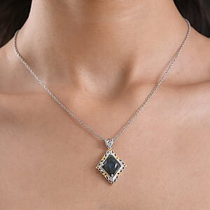 EverTrue Malagasy Labradorite 6.50 ctw Pendant in 18K YG Plated and Platinum Bond with Stainless Steel Necklace 20 Inches