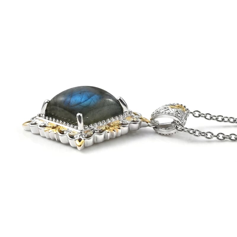 EverTrue Malagasy Labradorite 6.50 ctw Pendant in 18K YG Plated and Platinum Bond with Stainless Steel Necklace 20 Inches