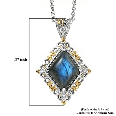 EverTrue Malagasy Labradorite 6.50 ctw Pendant in 18K YG Plated and Platinum Bond with Stainless Steel Necklace 20 Inches