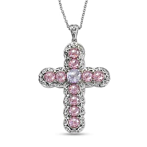 Simulated Lavender and Pink Diamond Pendant in Platinum Bond with Stainless Steel Necklace (20 Inches)