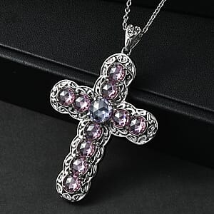 Simulated Lavender and Pink Diamond Pendant in Platinum Bond with Stainless Steel Necklace (20 Inches)