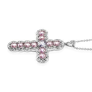 Simulated Lavender and Pink Diamond Pendant in Platinum Bond with Stainless Steel Necklace (20 Inches)