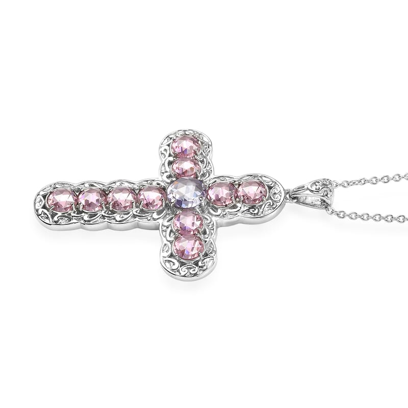 EverTrue Simulated Lavender and Pink Diamond Pendant in Platinum Bond with Stainless Steel Necklace (20 Inches)