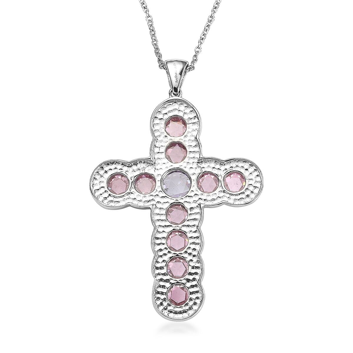 EverTrue Simulated Lavender and Pink Diamond Pendant in Platinum Bond with Stainless Steel Necklace (20 Inches) image number 4