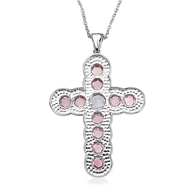 EverTrue Simulated Lavender and Pink Diamond Pendant in Platinum Bond with Stainless Steel Necklace (20 Inches)
