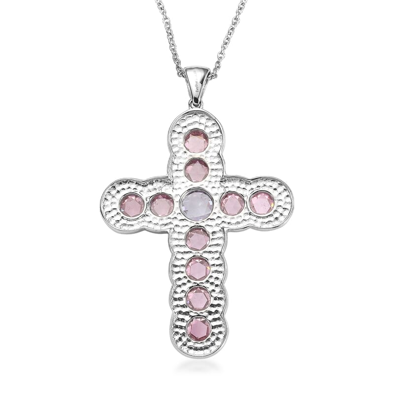 EverTrue Simulated Lavender and Pink Diamond Pendant in Platinum Bond with Stainless Steel Necklace (20 Inches)