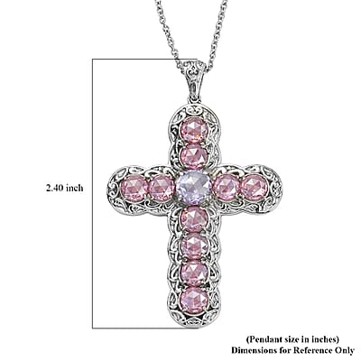 EverTrue Simulated Lavender and Pink Diamond Pendant in Platinum Bond with Stainless Steel Necklace (20 Inches)