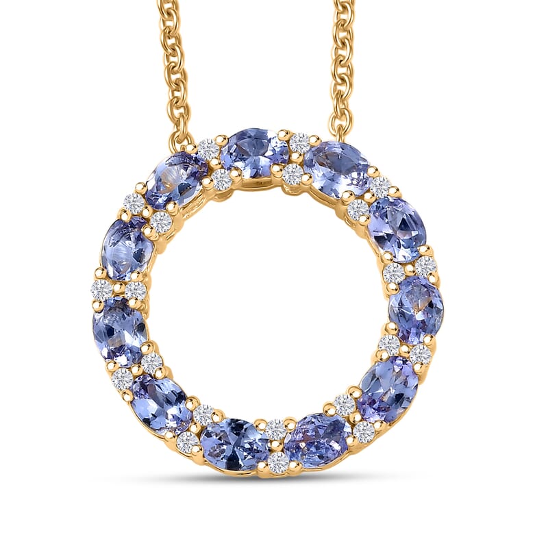 EverTrue Tanzanite and White Zircon 2.15 ctw Forever Circle Pendant in 18K YG Plated with ION Plated YG Stainless Steel Necklace (20 Inches)