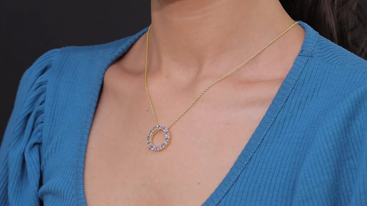 EverTrue Tanzanite and White Zircon 2.15 ctw Forever Circle Pendant in 18K YG Plated with ION Plated YG Stainless Steel Necklace (20 Inches)