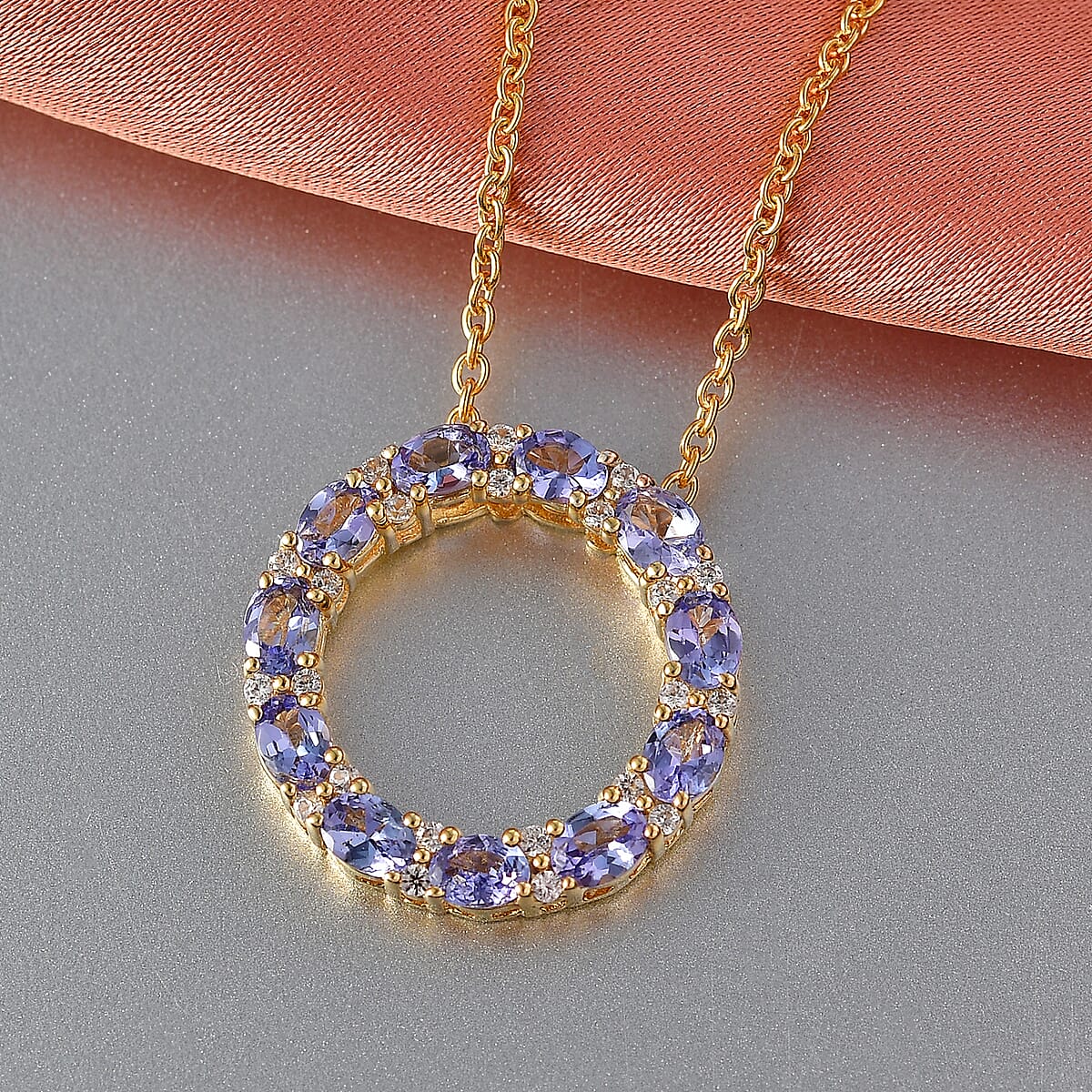 EverTrue Tanzanite and White Zircon 2.15 ctw Forever Circle Pendant in 18K YG Plated with ION Plated YG Stainless Steel Necklace (20 Inches) image number 1