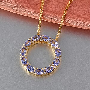 EverTrue Tanzanite and White Zircon 2.15 ctw Forever Circle Pendant in 18K YG Plated with ION Plated YG Stainless Steel Necklace (20 Inches)