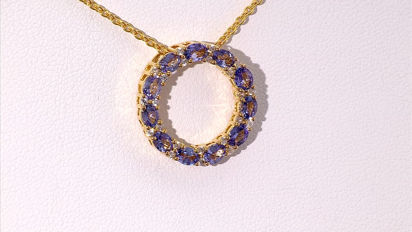 EverTrue Tanzanite and White Zircon 2.15 ctw Forever Circle Pendant in 18K YG Plated with ION Plated YG Stainless Steel Necklace (20 Inches)