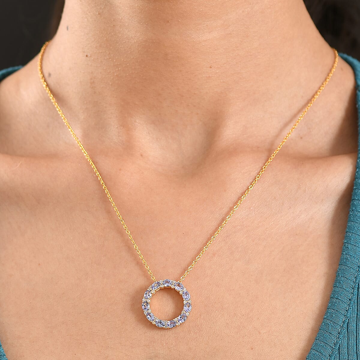 EverTrue Tanzanite and White Zircon 2.15 ctw Forever Circle Pendant in 18K YG Plated with ION Plated YG Stainless Steel Necklace (20 Inches) image number 2