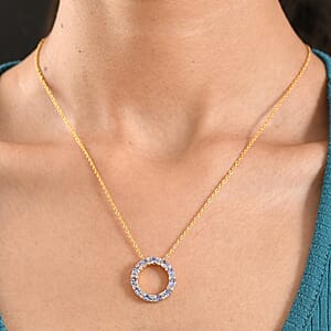 EverTrue Tanzanite and White Zircon 2.15 ctw Forever Circle Pendant in 18K YG Plated with ION Plated YG Stainless Steel Necklace (20 Inches)