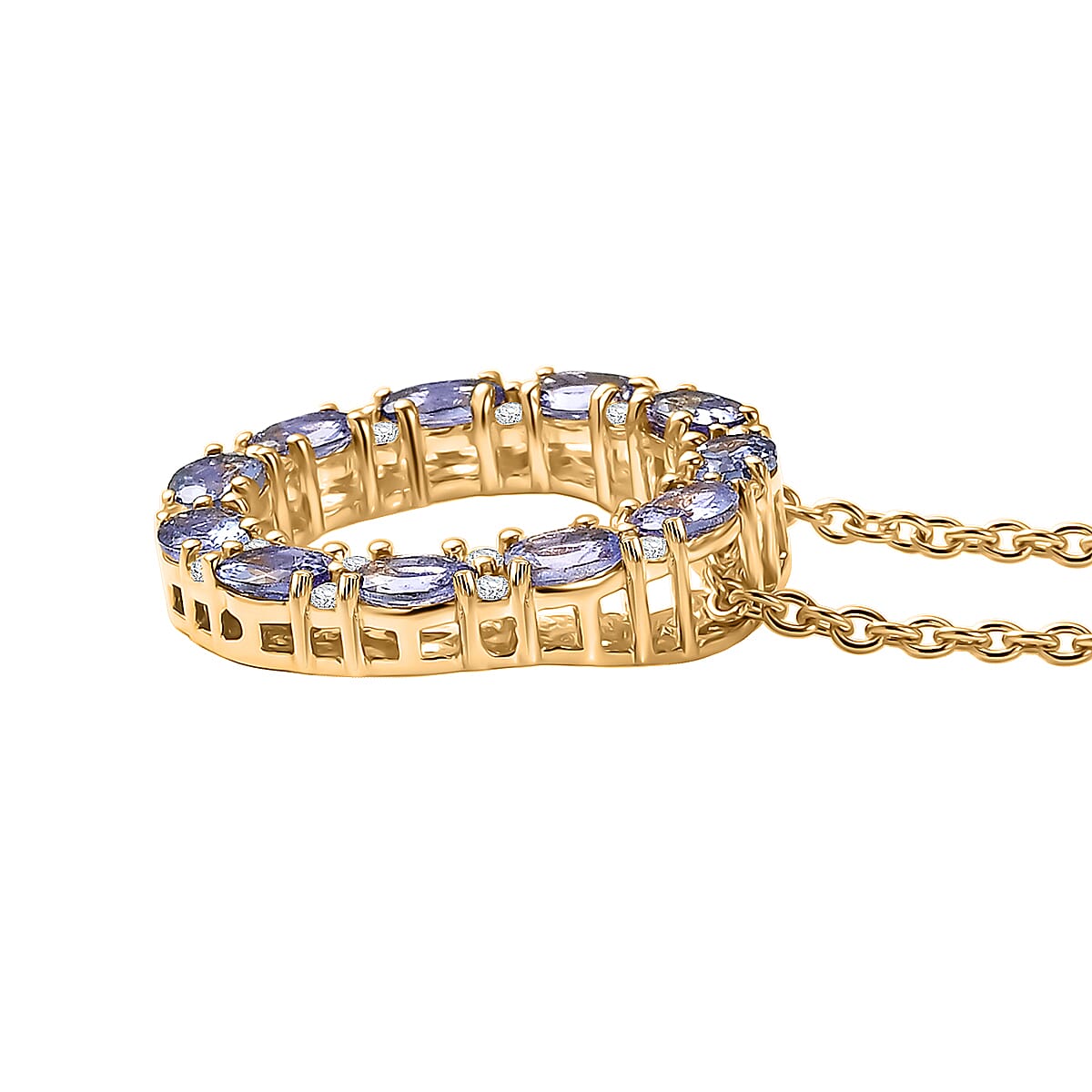 EverTrue Tanzanite and White Zircon 2.15 ctw Forever Circle Pendant in 18K YG Plated with ION Plated YG Stainless Steel Necklace (20 Inches) image number 3