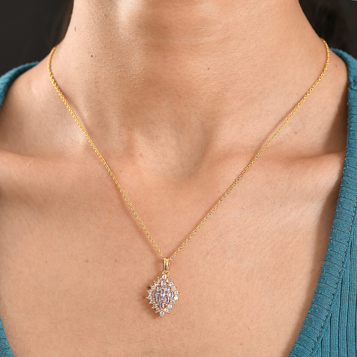 EverTrue Tanzanite and White Zircon 1.70 ctw Blue Flame Pendant in 18K YG Plated with ION Plated YG Stainless Steel Necklace 20 Inches (Del. In 8-10 Days) image number 2