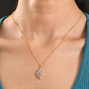 EverTrue Tanzanite and White Zircon 1.70 ctw Blue Flame Pendant in 18K YG Plated with ION Plated YG Stainless Steel Necklace 20 Inches (Del. In 8-10 Days)