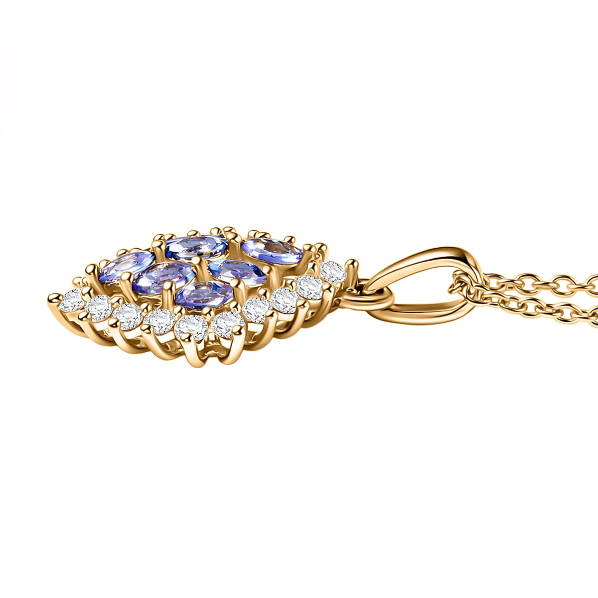 EverTrue Tanzanite and White Zircon 1.70 ctw Blue Flame Pendant in 18K YG Plated with ION Plated YG Stainless Steel Necklace 20 Inches (Del. In 8-10 Days) image number 3