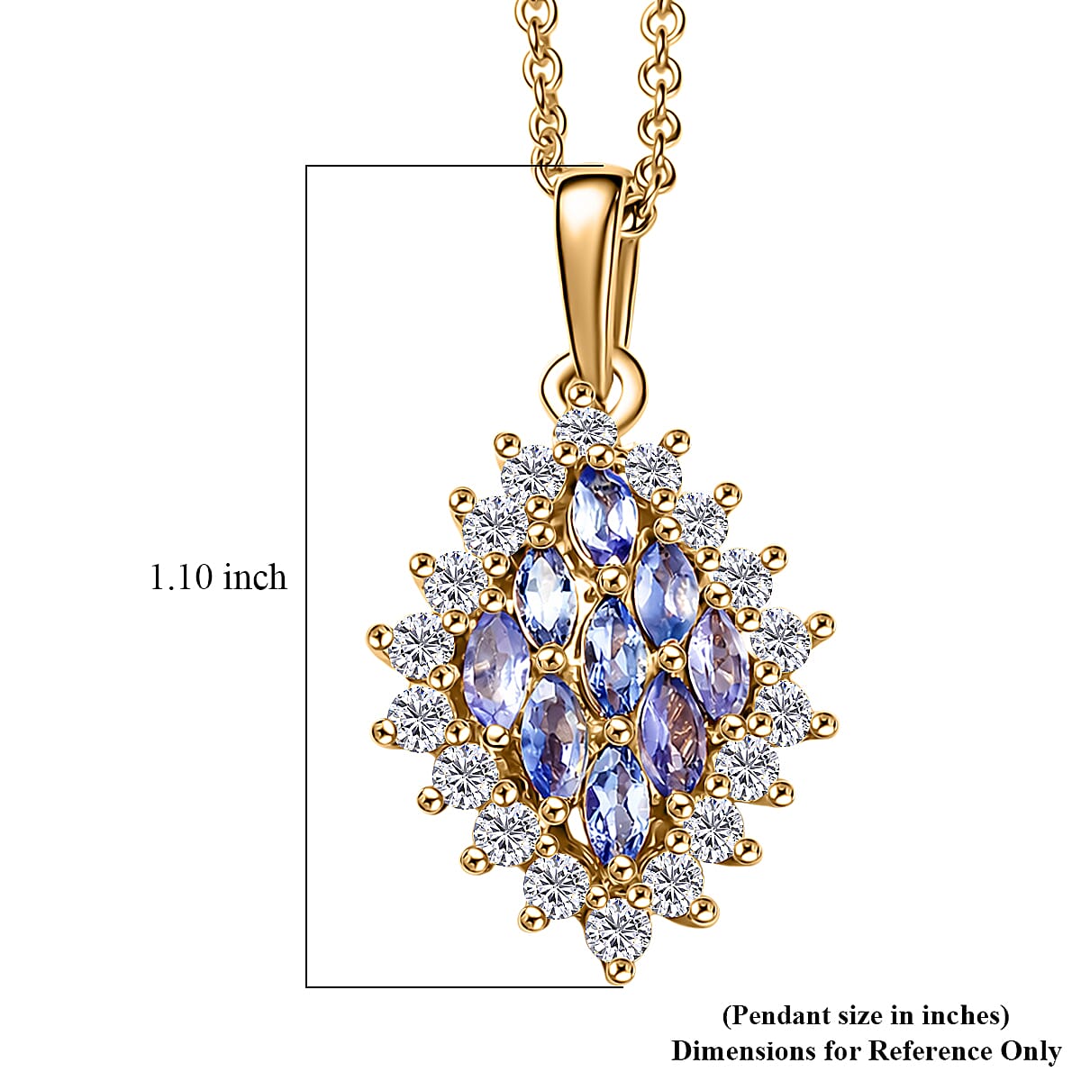 EverTrue Tanzanite and White Zircon 1.70 ctw Blue Flame Pendant in 18K YG Plated with ION Plated YG Stainless Steel Necklace 20 Inches (Del. In 8-10 Days) image number 5