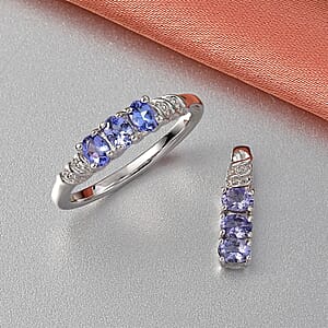 EverTrue Tanzanite Trilogy Ring (Size 5.0) and Pendant without Chain in Platinum Bond 1.10 ctw (Del. In 8-10 Days)