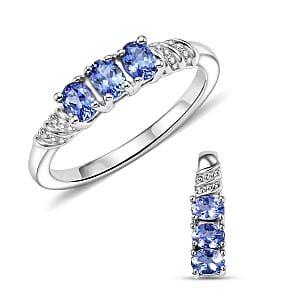 EverTrue Tanzanite Trilogy Ring (Size 8.0) and Pendant without Chain in Platinum Bond 1.10 ctw (Del. In 8-10 Days)