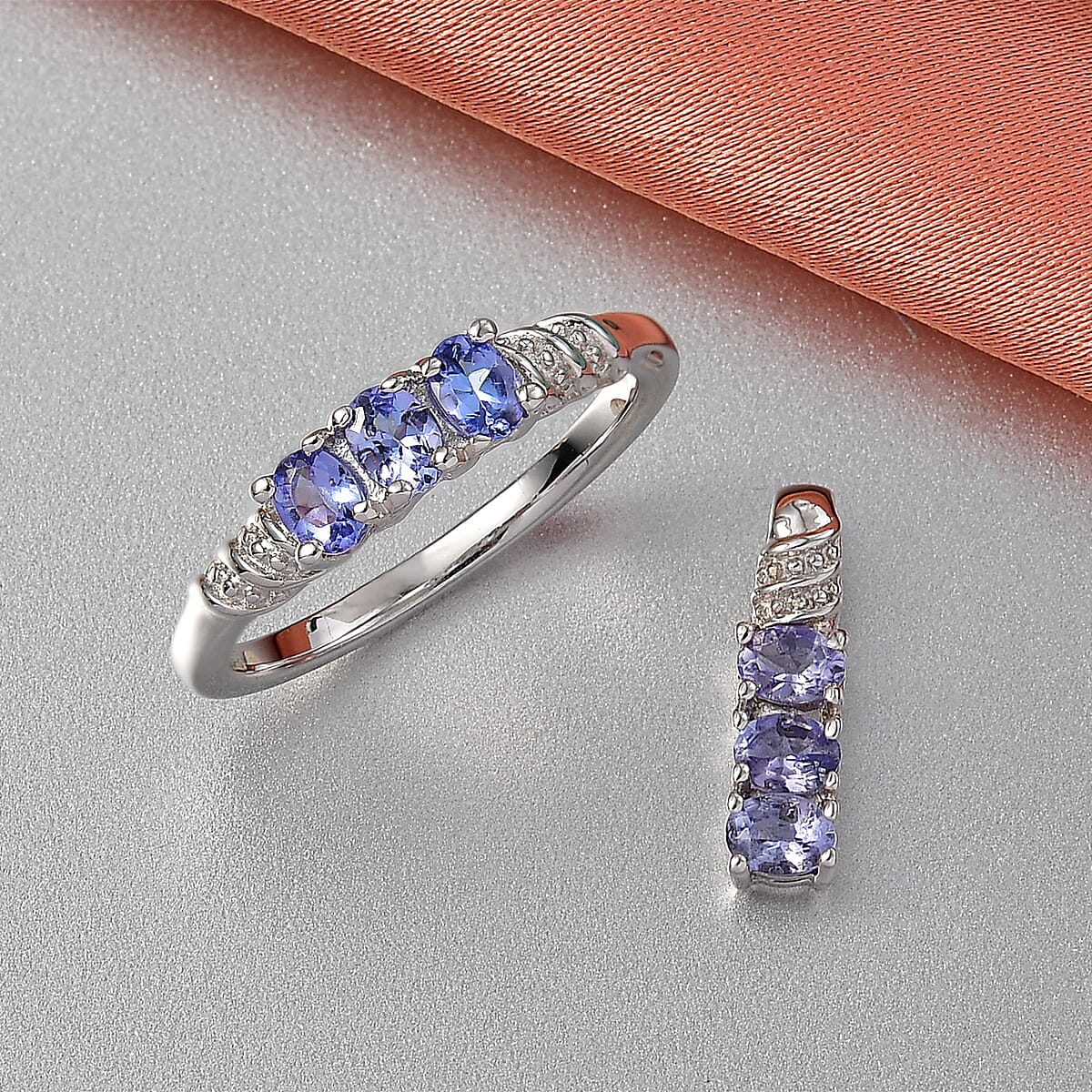 EverTrue Tanzanite Trilogy Ring (Size 8.0) and Pendant without Chain in Platinum Bond 1.10 ctw (Del. In 8-10 Days) image number 1