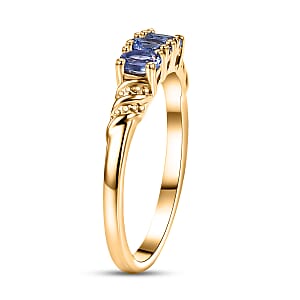 EverTrue Tanzanite Trilogy Ring (Size 5.0) and Pendant without Chain in 18K YG Plated 1.10 ctw (Del. In 8-10 Days)
