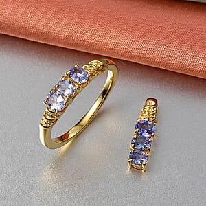 EverTrue Tanzanite Trilogy Ring (Size 8.0) and Pendant without Chain in 18K YG Plated 1.10 ctw (Del. In 8-10 Days)