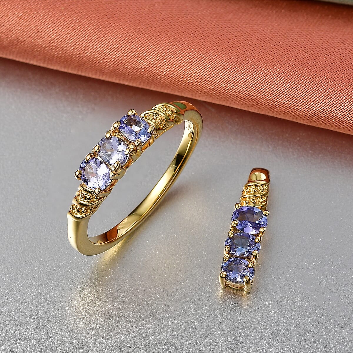 EverTrue Tanzanite Trilogy Ring (Size 10.0) and Pendant without Chain in 18K YG Plated 1.10 ctw image number 1
