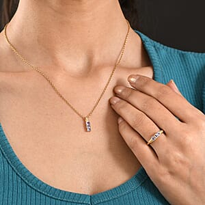 EverTrue Tanzanite Trilogy Ring (Size 10.0) and Pendant without Chain in 18K YG Plated 1.10 ctw