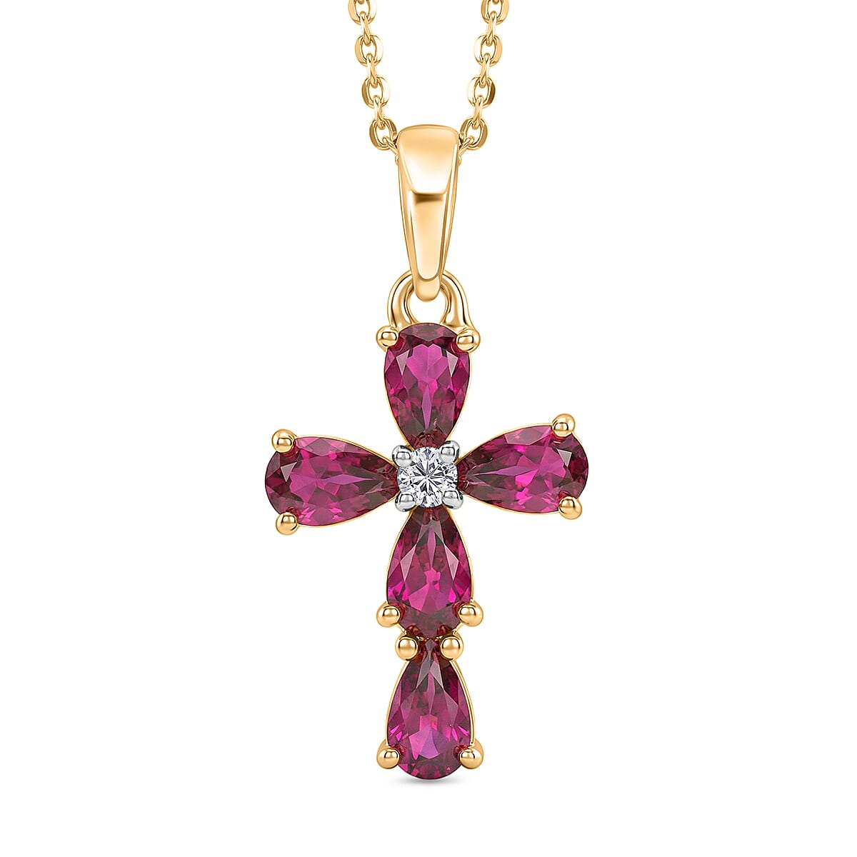 D'Joy Premium Radiant Ember Garnet and Lab Grown Diamond I1 1.60 ctw Pendant Necklace in 18K Vermeil Yellow Gold Over Sterling Silver 20 Inches