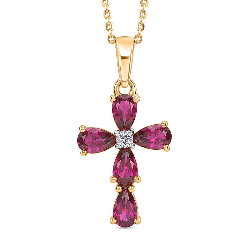 D'Joy Premium Radiant Ember Garnet and Lab Grown Diamond I1 1.60 ctw Pendant Necklace in 18K Vermeil Yellow Gold Over Sterling Silver 20 Inches