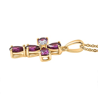 D'Joy Premium Radiant Ember Garnet and Lab Grown Diamond I1 1.60 ctw Pendant Necklace in 18K Vermeil Yellow Gold Over Sterling Silver 20 Inches