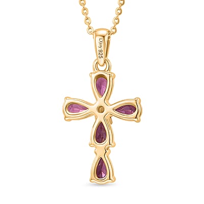 D'Joy Premium Radiant Ember Garnet and Lab Grown Diamond I1 1.60 ctw Pendant Necklace in 18K Vermeil Yellow Gold Over Sterling Silver 20 Inches