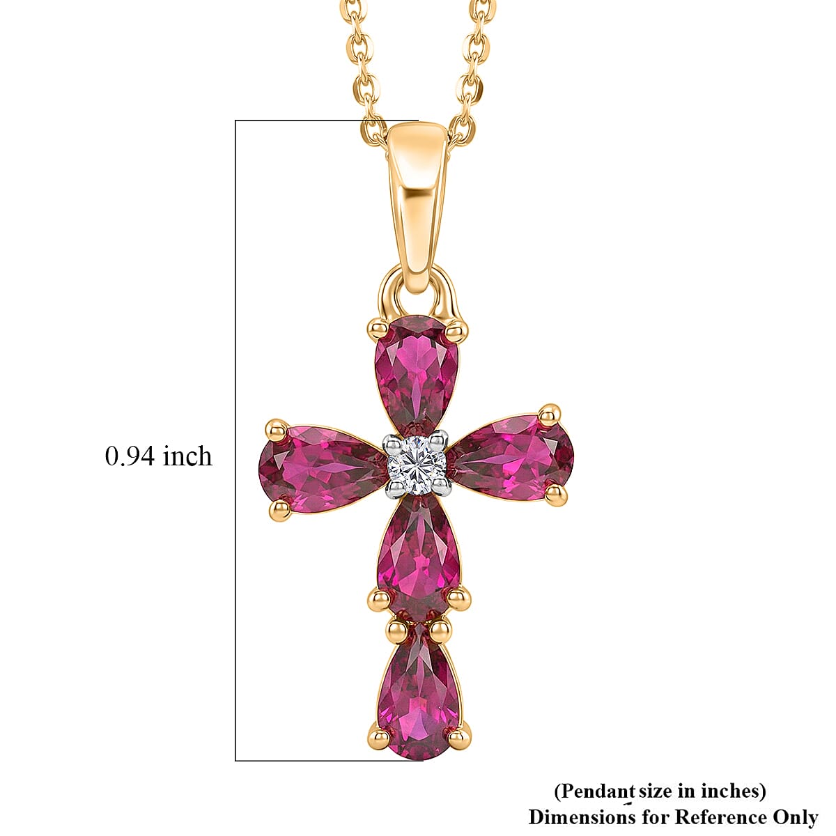 D'Joy Premium Radiant Ember Garnet and Lab Grown Diamond I1 1.60 ctw Pendant Necklace in 18K Vermeil Yellow Gold Over Sterling Silver 20 Inches