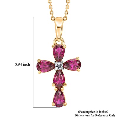 D'Joy Premium Radiant Ember Garnet and Lab Grown Diamond I1 1.60 ctw Pendant Necklace in 18K Vermeil Yellow Gold Over Sterling Silver 20 Inches